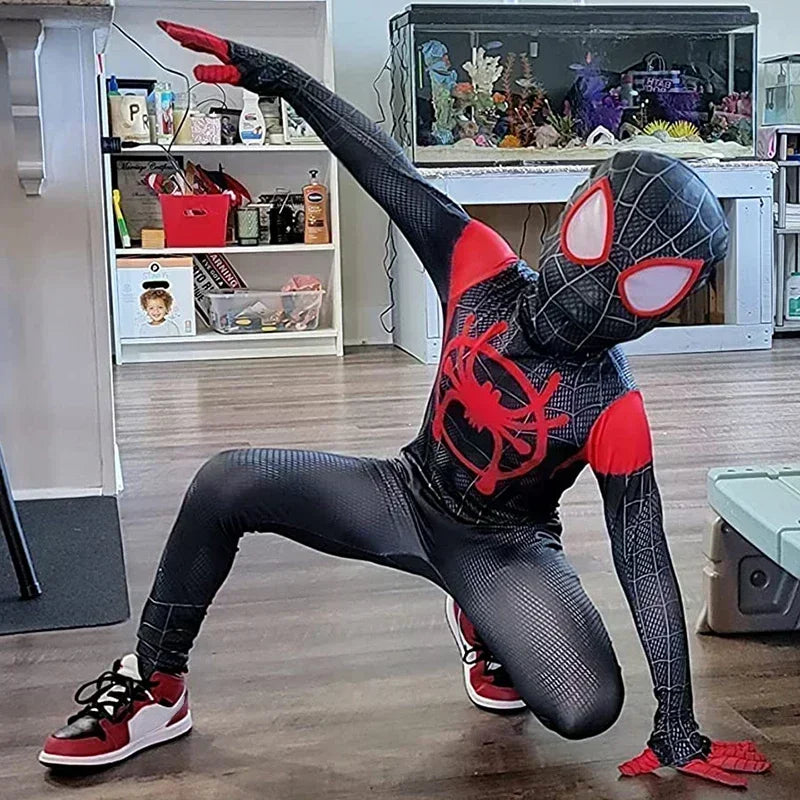 2026 For Kids Hot Toys Anime Spiderman Costume Mask Cosplay Spider Man Miles Morales Jumpsuit Bodysuit Halloween Costumes