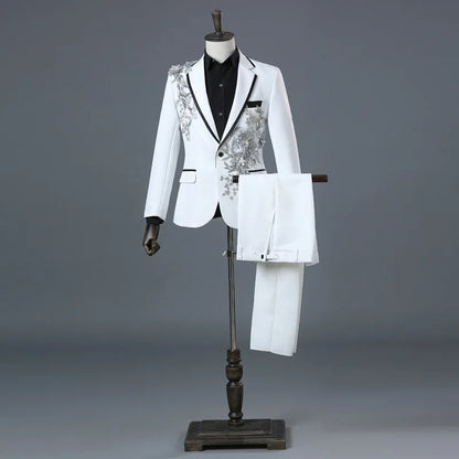 Stylish Stage Performance Men's Singer Nightclub Barbecue Suit Floral Embroidery Three-dimensional Double-sided Jacket