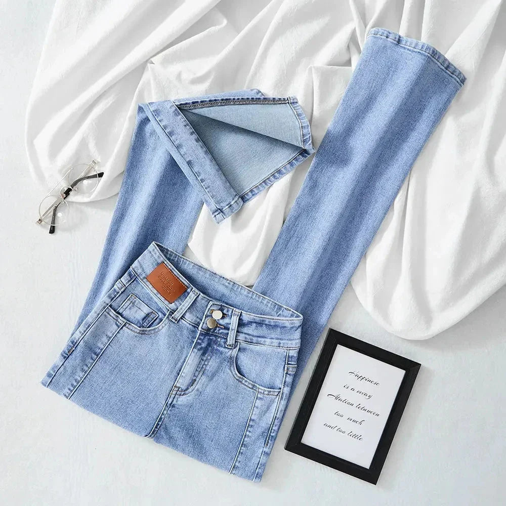 High-waist Stretch Split Flare Jeans Denim Trousers