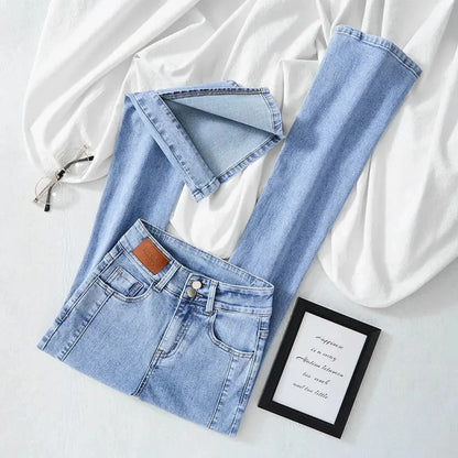 High-waist Stretch Split Flare Jeans Denim Trousers
