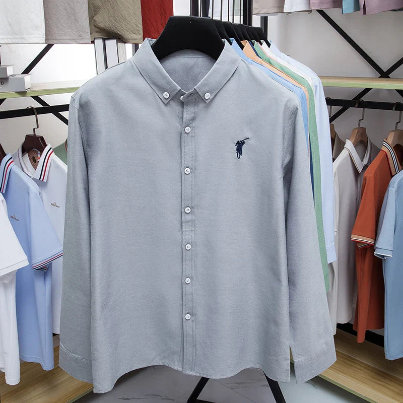 Luxury Goods High-end Embroidery 100% Pure Cotton Long Sleeved Shirt Men's New Shirt Men's Casual Loose Top Business Men