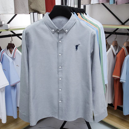 Luxury Goods High-end Embroidery 100% Pure Cotton Long Sleeved Shirt Men's New Shirt Men's Casual Loose Top Business Men