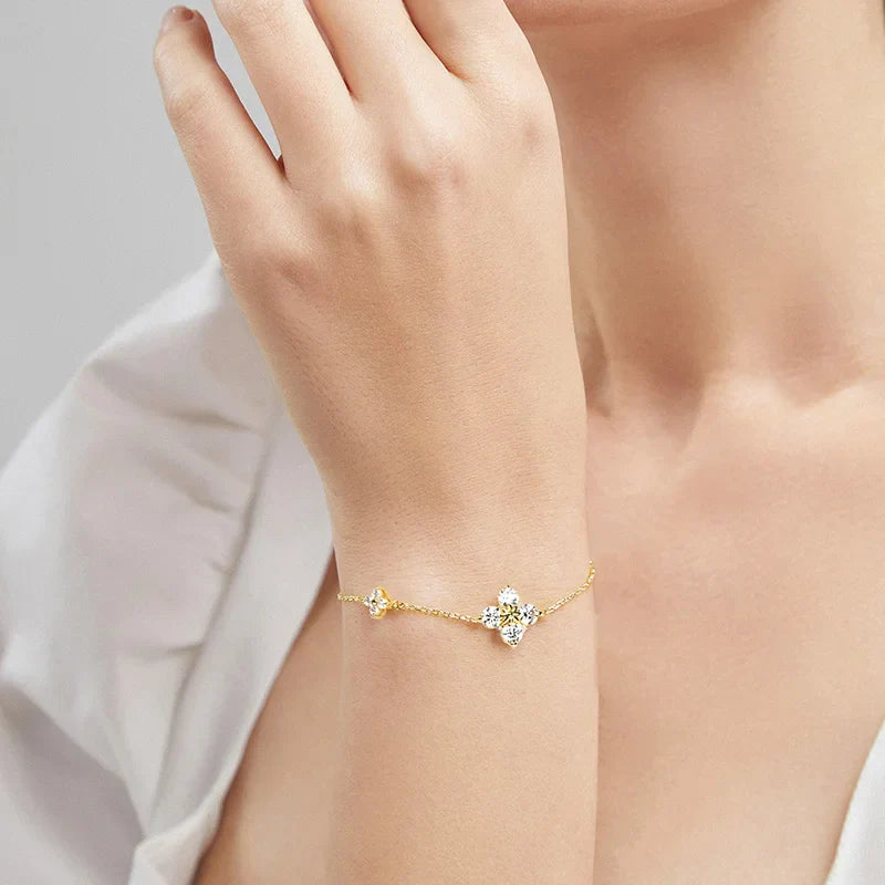 Clover GRA Certified 1.2cttw Moissanite Diamond Link Bracelet for Women 925 Silver Plated 18k Gold Hand Chain Bracelets