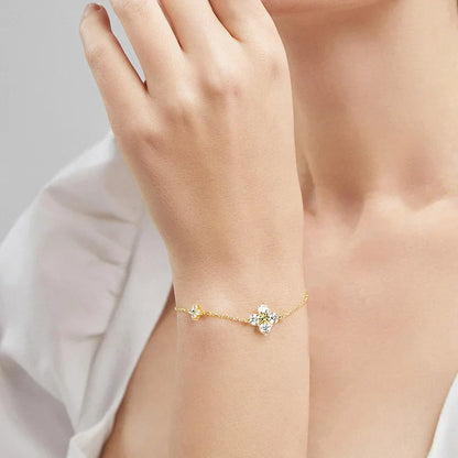 Clover GRA Certified 1.2cttw Moissanite Diamond Link Bracelet for Women 925 Silver Plated 18k Gold Hand Chain Bracelets
