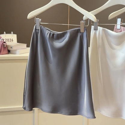 High-waisted Satin Skirts Women Summer 2026 French  Slim Simple A-line Skirt Female Elegant Korean Style Mini Skirt for Women