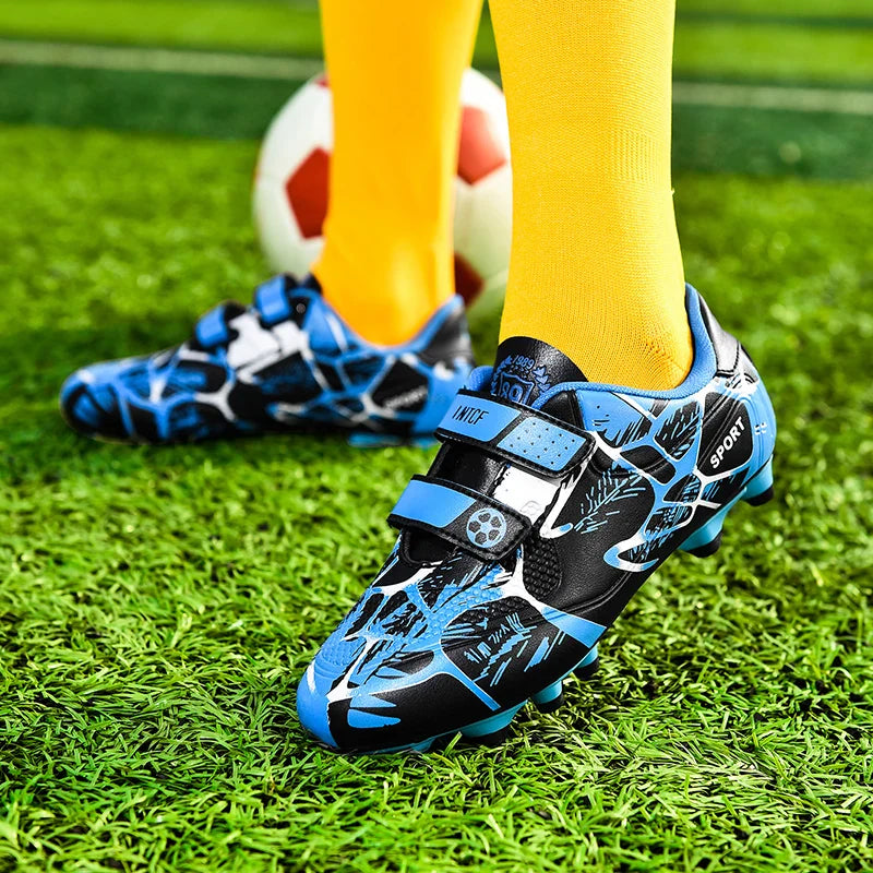 Kids Soccer Shoes HOOK&LOOP Football Sports Shoes Boy Outdoor Non-Slip Training Shoes Child Lightweight Children's Soccer Cleats