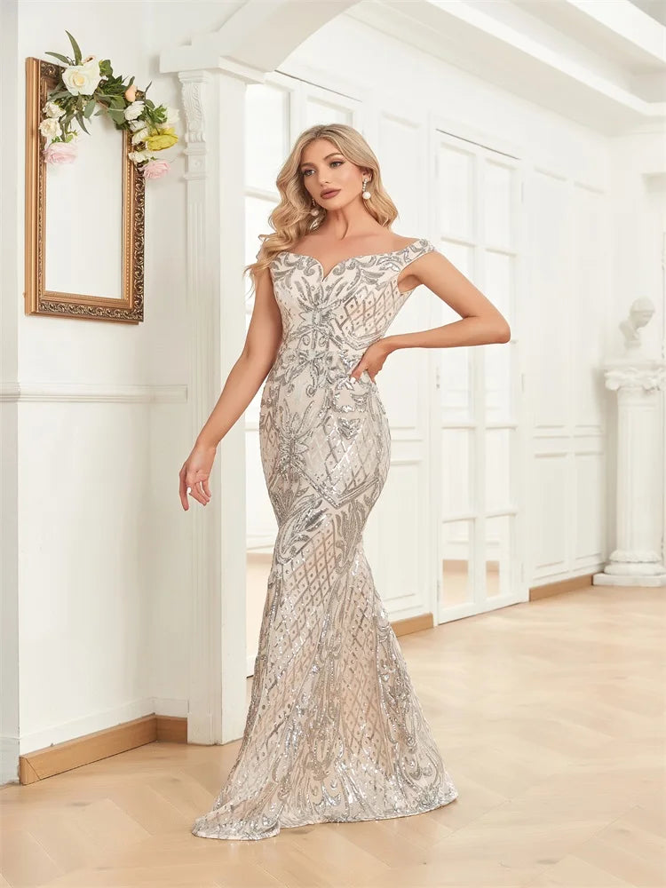 Luxury Sequin Saudi Evening Dresses One Shoulder Long Elegant Floor-Length Arabic Women Formal Prom Party Mermaid Gowns