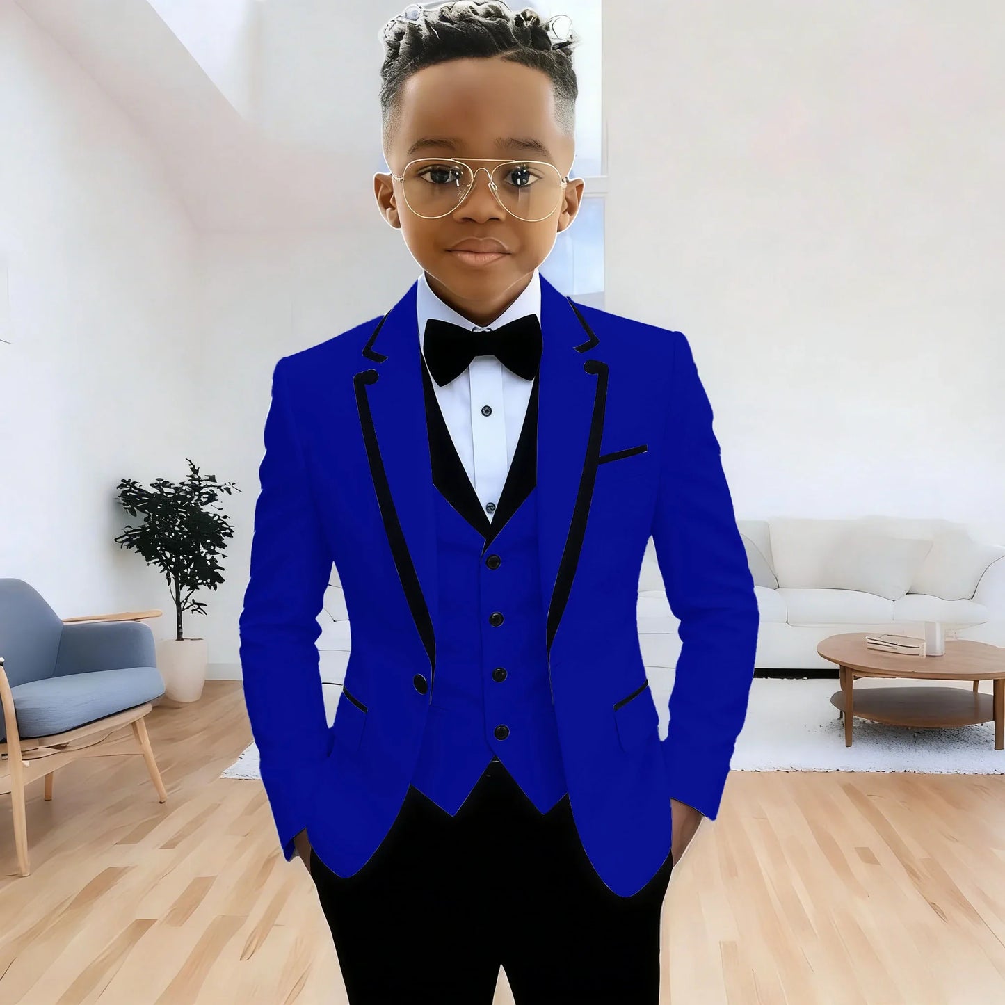 Fashion Formal Wear Suits For Boy (Jacket+Pants+Vest) Notched Lapel 3 Pieces Kids Flower Boys Wedding Party Dress Blazer Sets