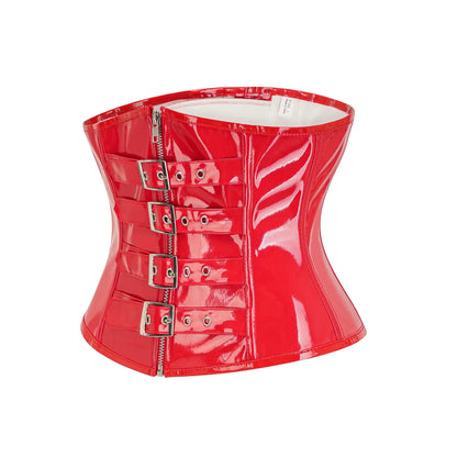 Fashion Steampunk Corset Top Gothic Womens Slimming Underbust PVC Leather Bustier Body Shaper Sexy Zipper Waist Cincher Corselet