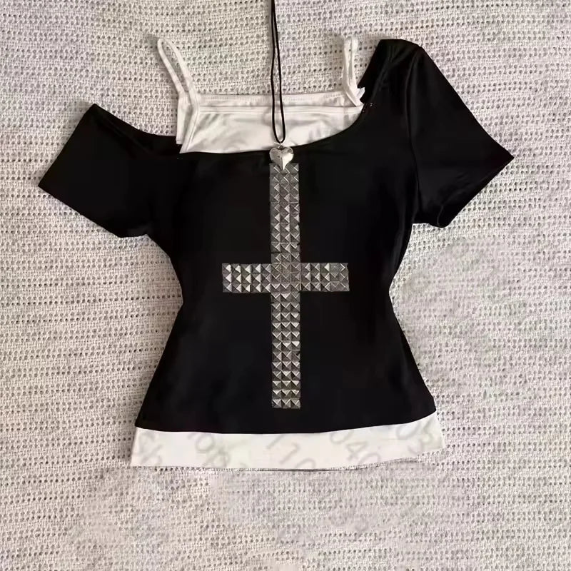Gothic Grunge Punk Emo Girls Long Sleeve T-Shirt Sexy Slim Chic Print Casual Crop Tops Y2K Harajuku Aesthetic Women's Streetwear