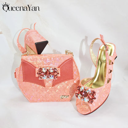 Special Synthetic Fabrics Design Teal Color Women's Matching Shoe and Bag Set  for Weddings and Parties