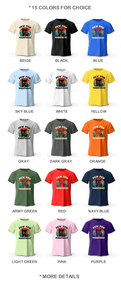 Cute Hand-Drawn Cat Doodle Print 100% Cotton T-Shirt, Ultra Soft Round Neck Short Sleeve Tee for Men & Women