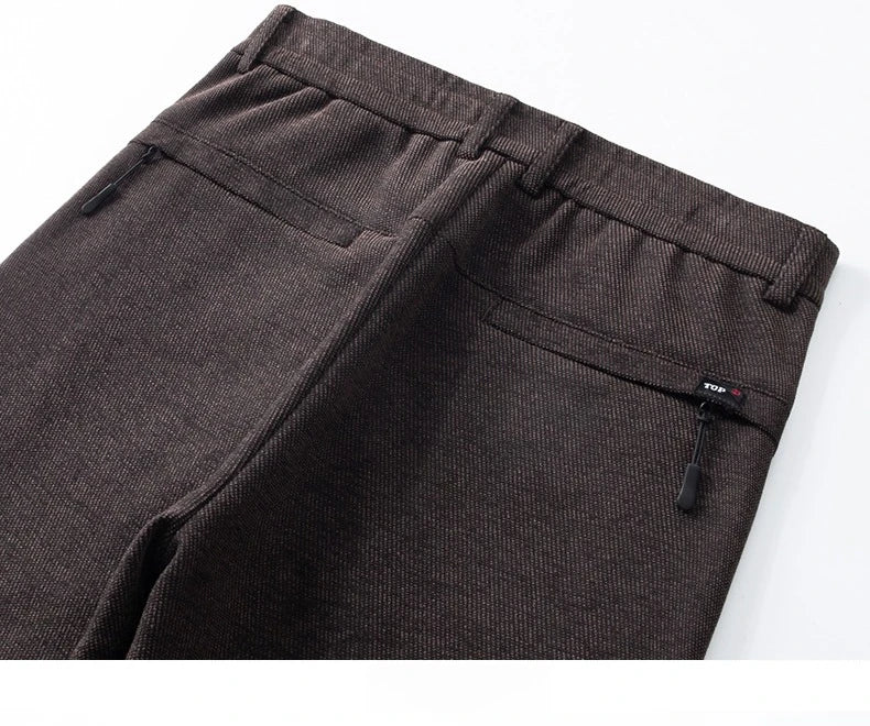 Men's Winter Fleece Elastic Casual Pants Thick Warm Soft Business Stretch Slim Trousers Streetwear Fashion Korean Brand Clothes