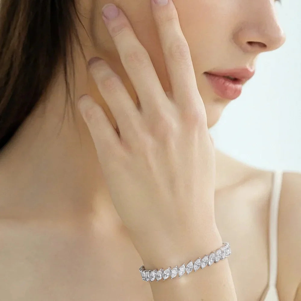 4x8MM D Color Marquise Cut Moissanite Bracelet 100% 925 Sterling Silver For Women Wedding Party Fine Jewelry