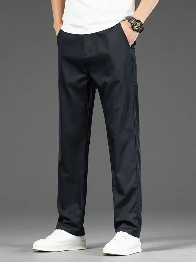 Thin Men Bamboo Summer Pants Casual High Quality Business Classic Fashion Stretch Slim Formal Straight Trousers Black Gray Khaki