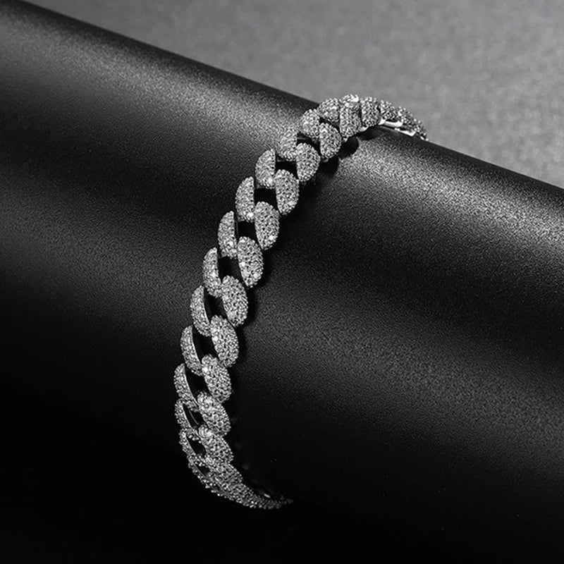Full 1.1mm D Color Moissanite Cuban Bracelet For Man Women 925 Silver Pass Diamond Test 9.3mm Wide Link Chain Bracelets