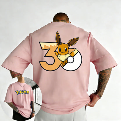 30th Anniversary Eevee Printed T-shirt Summer New Men's and Women's Trendy Large Loose Casual Y2K Short Sleeve Top
