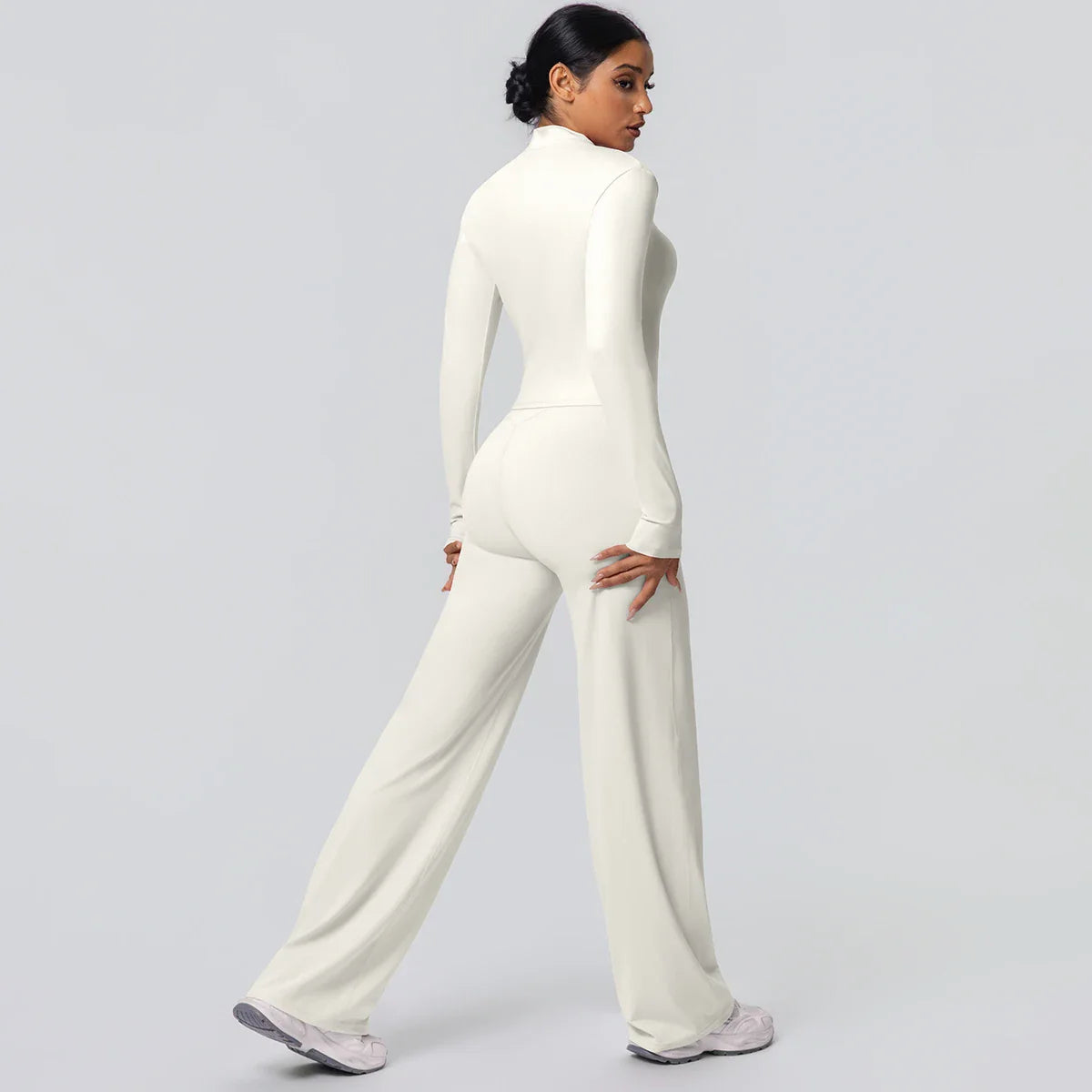 2pieces Quick Drying Sports Fitness Clothing Yoga Set Women Yoga Zipper Long Dleeves High Waisted Breathable Wide Leg Pants Set