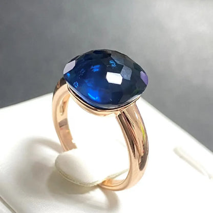 Trendy 12.6mm Flat Rose Gold Ring 35 Candy Colors Green Amethyst Turquoise Crystal Jewelry Gift for Women