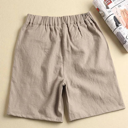 Khaki Solid Casual Linen Cotton Elastic High Waist Wide Leg Button Loose Women's Shorts Korean Fashion Summer Shorts Women 2024