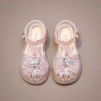 New Summer Children Crown Sandals Wedding Party Girls Bowknot Pearl Shoes Sweet Elegant Kids Causal Flat Sandals
