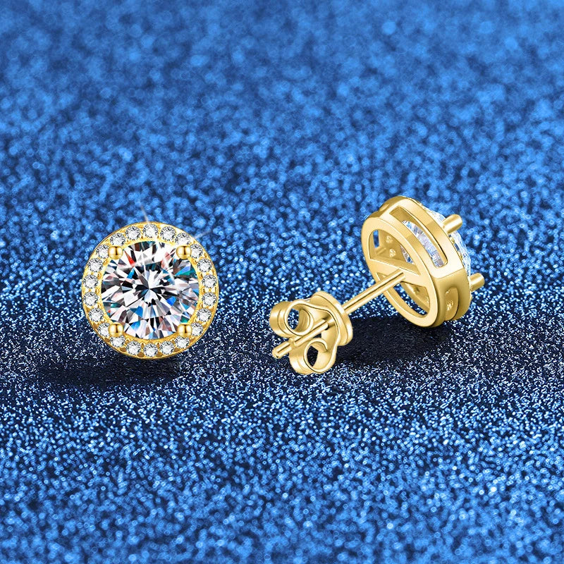 0.5ct 1ct 2ct Moissanite Stud Earrings For Women Party Bridal S925 Sterling Silver with Gold Plated Lab Diamond Earring