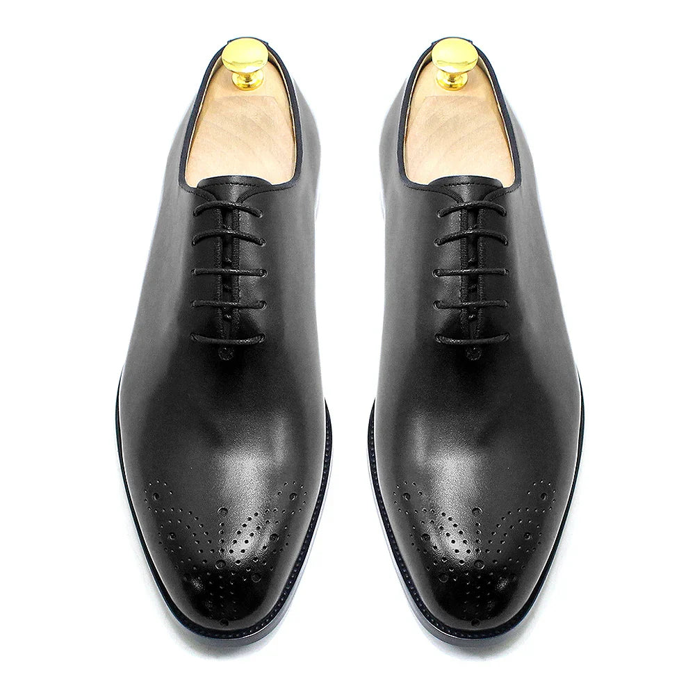 Genuine Leather Mens Formal Shoes Handmade Classic Whole Cut Oxfords Business Lace-up Plain Toe Wedding Dress Shoes for Men