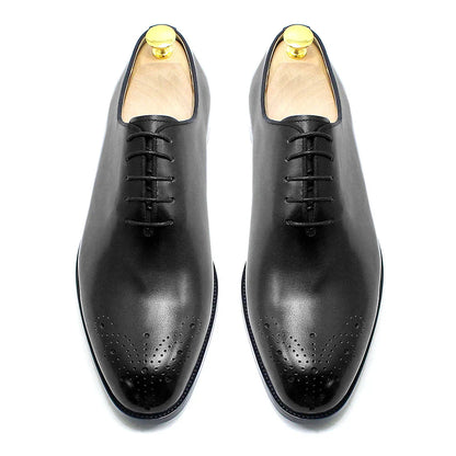 Genuine Leather Mens Formal Shoes Handmade Classic Whole Cut Oxfords Business Lace-up Plain Toe Wedding Dress Shoes for Men