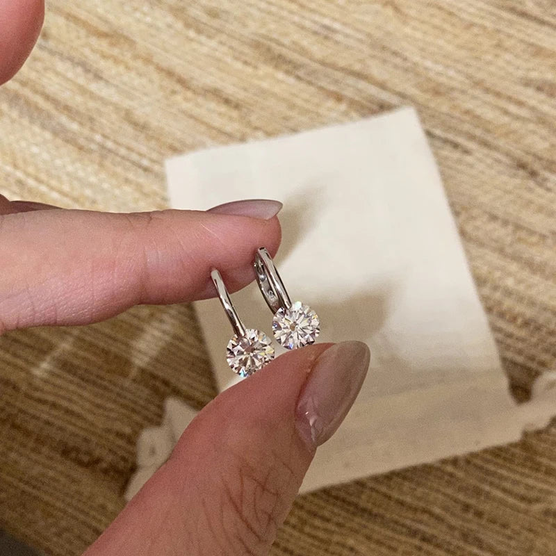 6.5mm 2CTTW Moissanite Wedding Hoop Earrings for Women Charm Lab Diamond Earring Fine Jewelry 100% S925 Sterling Silver