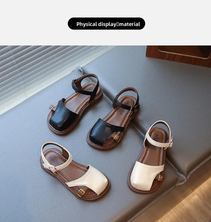 2026 Summer New Children's Princess Foreign Soft Sole Casual Anti-slippery Sole Toddler Toe Capped Beach Flats Elegant Shoes