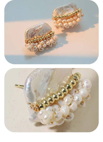 Natural Freshwater Baroque Pearl Earrings Korean Style Women Luxury Jewelry Fashion Ladies and Girls Gift GE1586