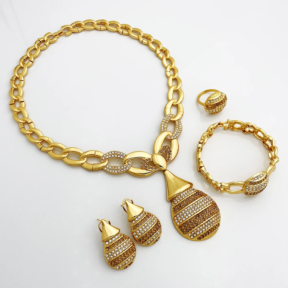 Elegant Dubai Women Jewelry Sets Luxury Design Necklaces Earrings Ring Bracelet Daily Wear Parties Vacations Ideal Gift
