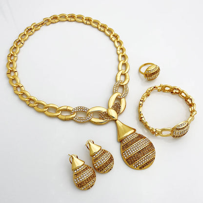 Elegant Dubai Women Jewelry Sets Luxury Design Necklaces Earrings Ring Bracelet Daily Wear Parties Vacations Ideal Gift