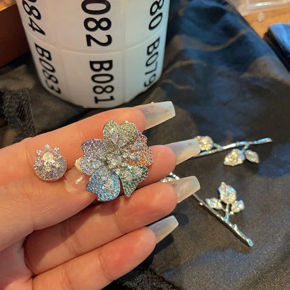 Summer New Women's Personalized Asymmetric Design Retro 3D Flower Earrings Small Design Rose Earrings Female