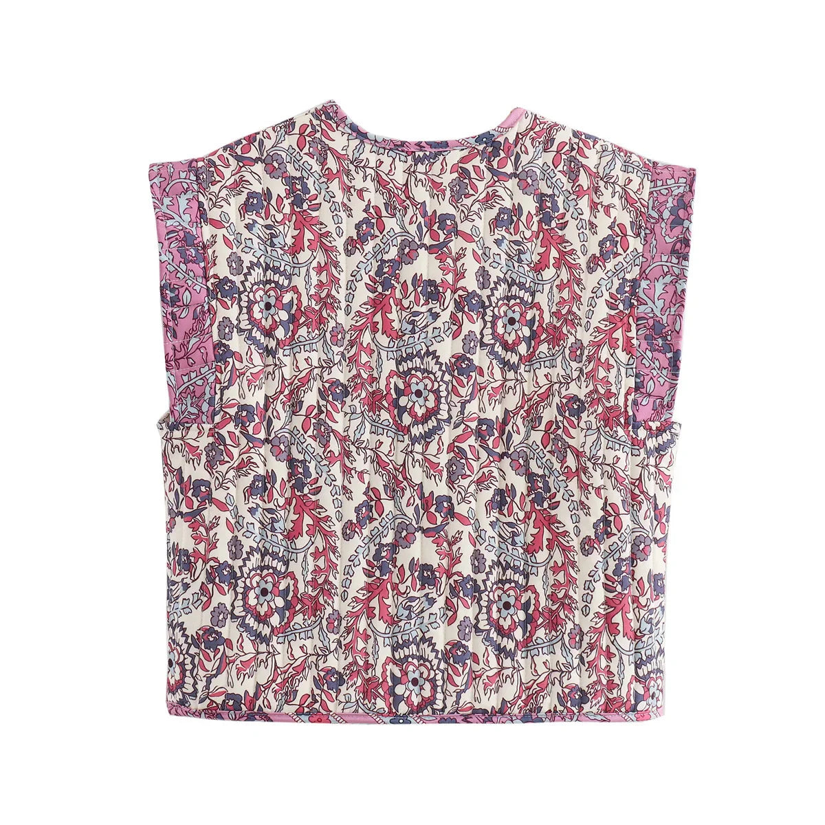 Floral Print Quilted Woman Vest Sleeveless Open Front Loose Female Streetwears retro national style ladies Tops girls Outwear