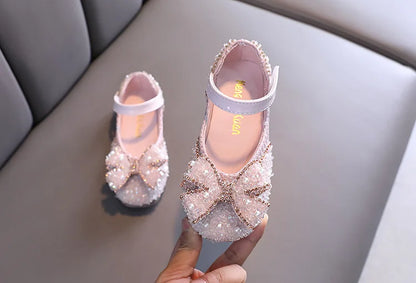 Children Princess Shoes Glitter Party Wedding Shoes for Girls Fashion Rhinestone Toddlers Ballet Flats Causal Kids Leather Shoes