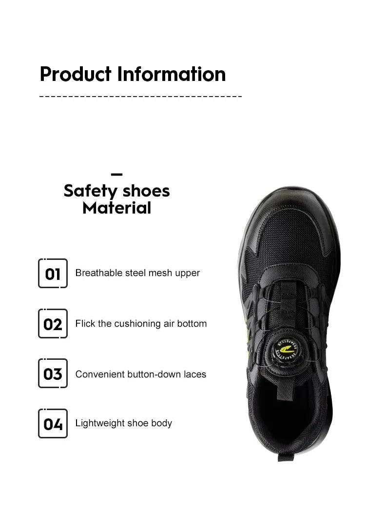 Men's Rotating Button Safety Shoes Steel Toe Work Sneakers Indestructible Shoes Puncture-Proof work Boots Air Cushion Men Boots