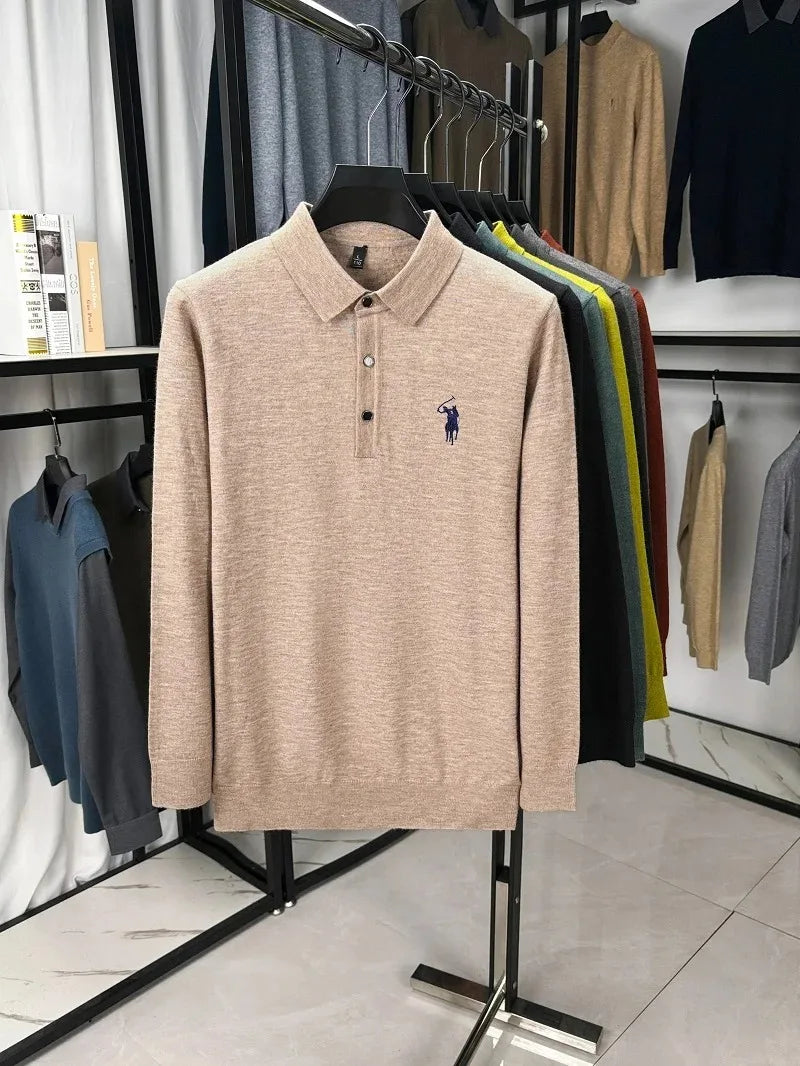 High quality luxury knitted long sleeve T-shirt men's autumn new designer brand Pony embroidery fashion Paul classic polo shirt