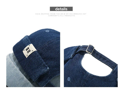Denim Docker Cap Without Visor Letter Label Brimless Caps Adjustable Solid Color Hats Unisex Adult Retro Hip Hop Street