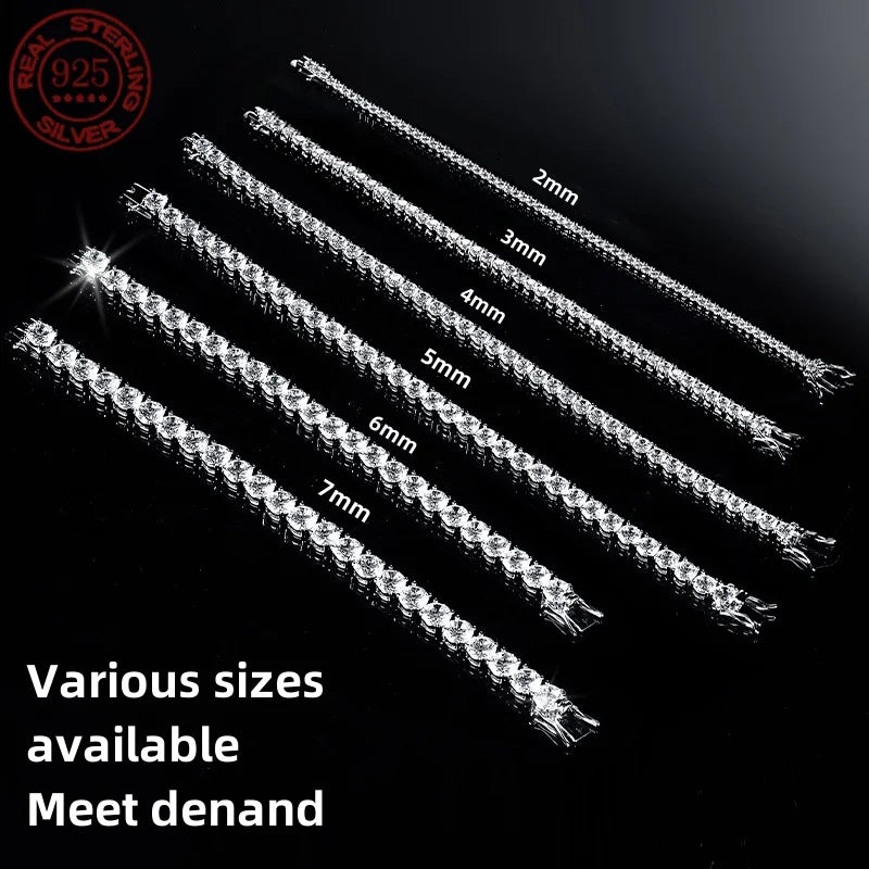 100% Real S925 Sterling Silver Plated 18K Gold 5A Grade Zircon Black Tennis Bracelet for Men and Women Fashion Exquisite Jewelry