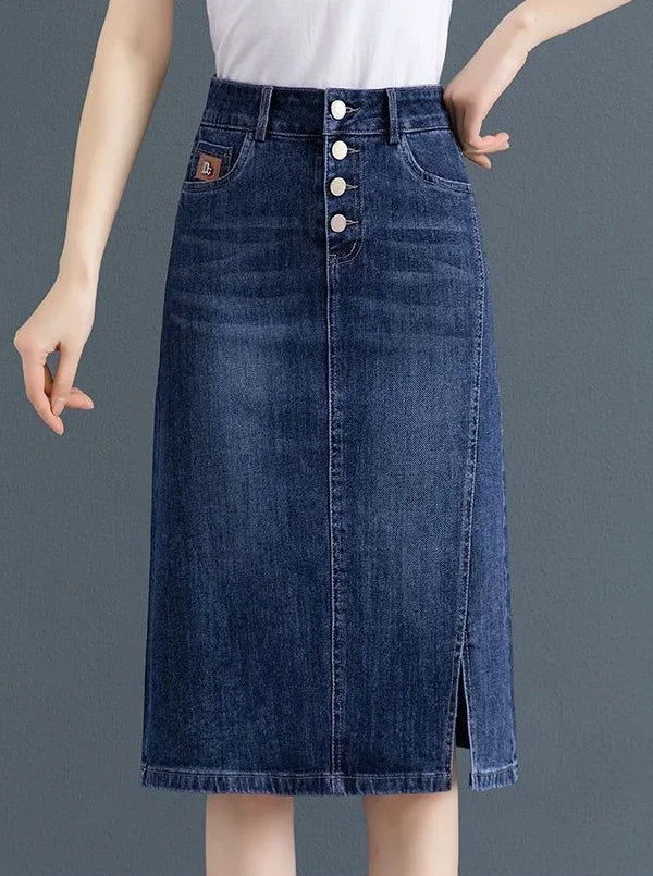 Chubby High Waist Female Jeans Skirts Blue Women's Denim Skirt with Pocket Midi To Knees Length 2025 Trend New in Y2k Vintage V