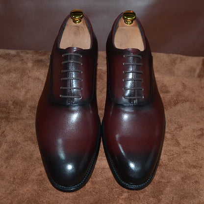 Italian Classic Mens Oxford Dress Shoes Genuine Leather Lace-up Plain Toe Burgundy Black Business Wedding Formal Shoes for Men