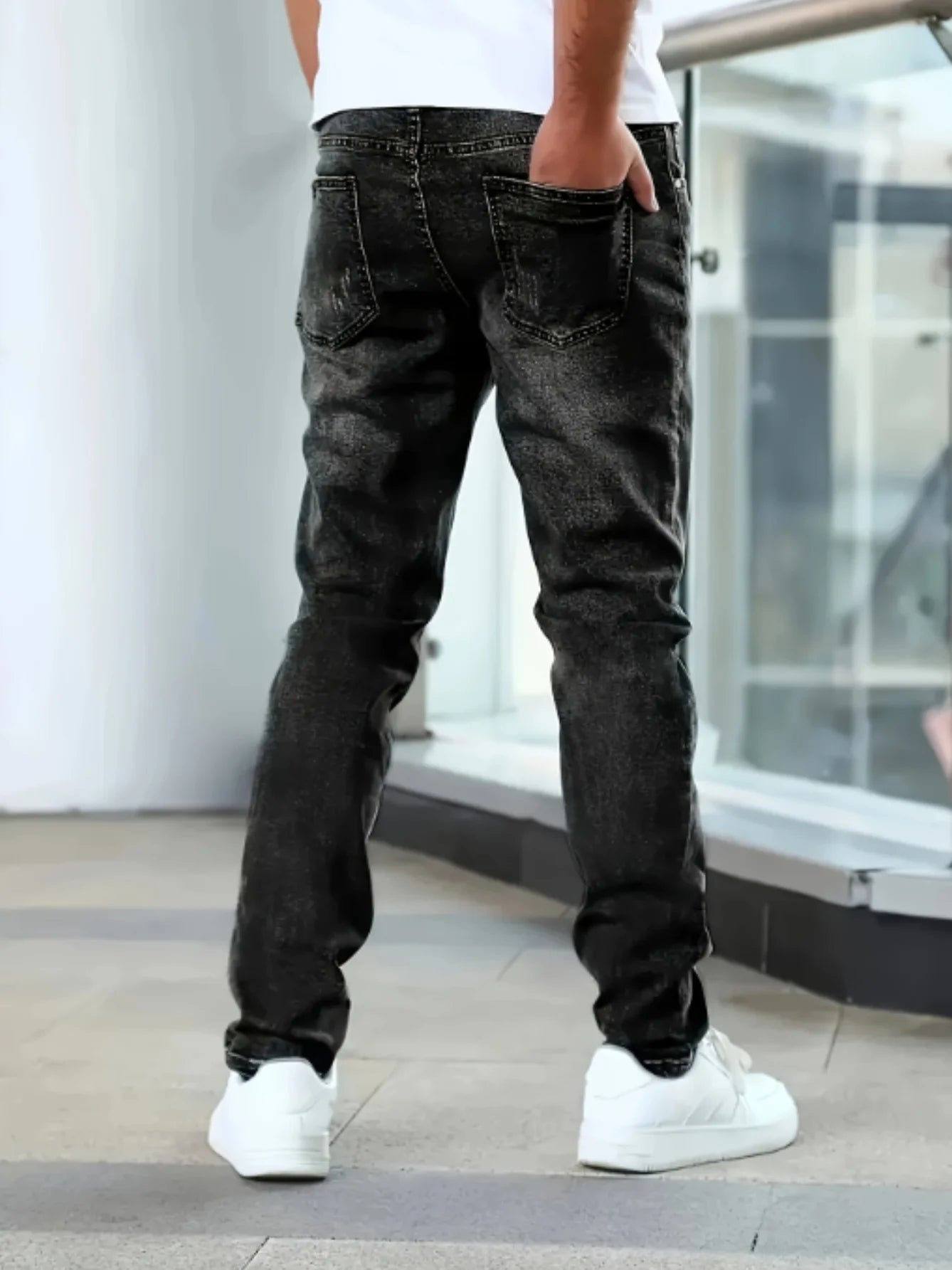 1pc Men'S Casual Slim Fit Stretch Jeans, Chic Street Style Distressed Denim Pants