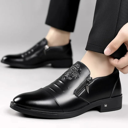 Men's leather casual shoes, fashionable business oxford shoes, zipper pointed leather shoes