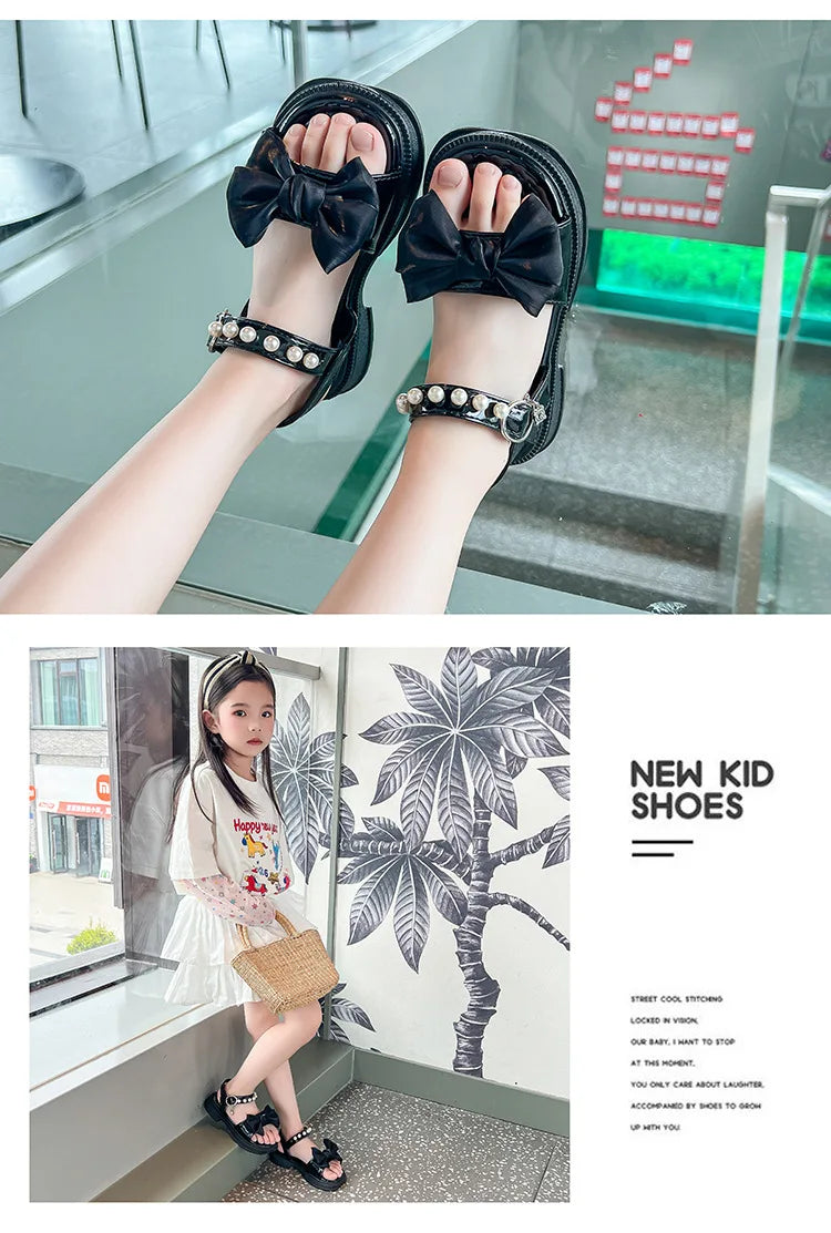 2026 Girls Sandals Kids Soft Soles Casual Princess Shoes New Water Diamond Beach Shoes Bow Shaped Girl Sandals