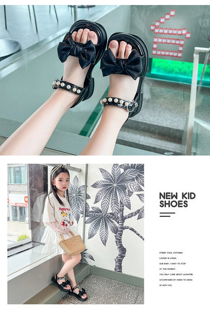 2026 Girls Sandals Kids Soft Soles Casual Princess Shoes New Water Diamond Beach Shoes Bow Shaped Girl Sandals