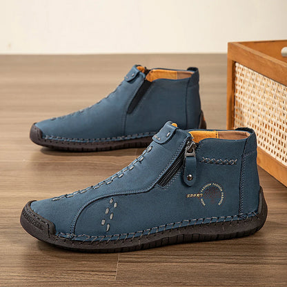 New Classic Handmade Leather Men's Shoes with Zipper Design Outdoor Sneakers Casual Flat Shoes Men Work Shoes Ankle Boots