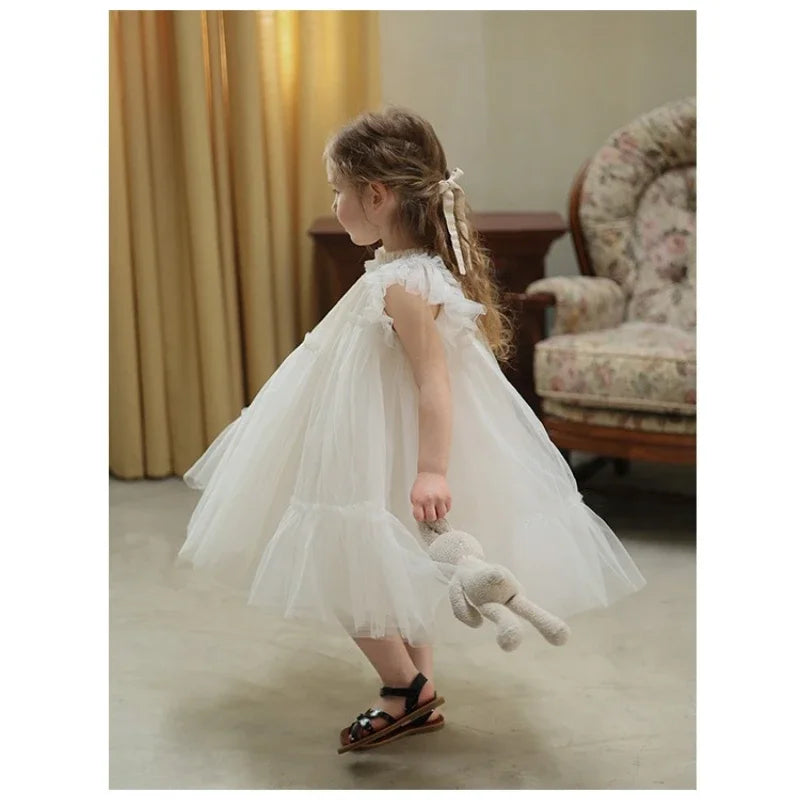 Girls Handmade Splicing Fluffy Gauze Princess Dress Summer New Foreign Dresses Party Dress for Kids Girl
