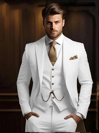 Multi-colors Male Suits 3 Pieces Jacket With Vest Pants Wedding Groom Sets Notched Lapel Men's Formal Business Office Suit Set