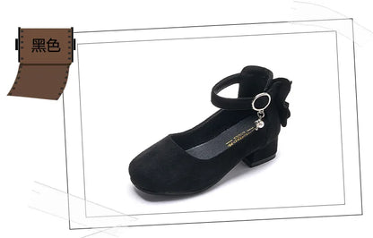 Little Girls Leather Shoes High Heel Baby Girls Party Shoes Bowknot Kid High Heel Shoes for 2023 Spring Princess Pink Shoes PU